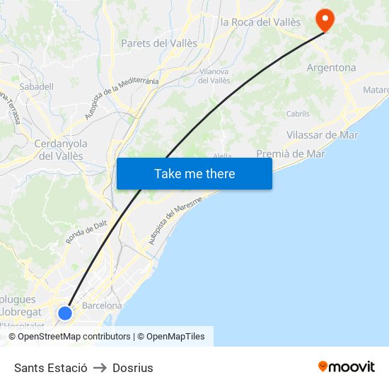 Sants Estació to Dosrius map