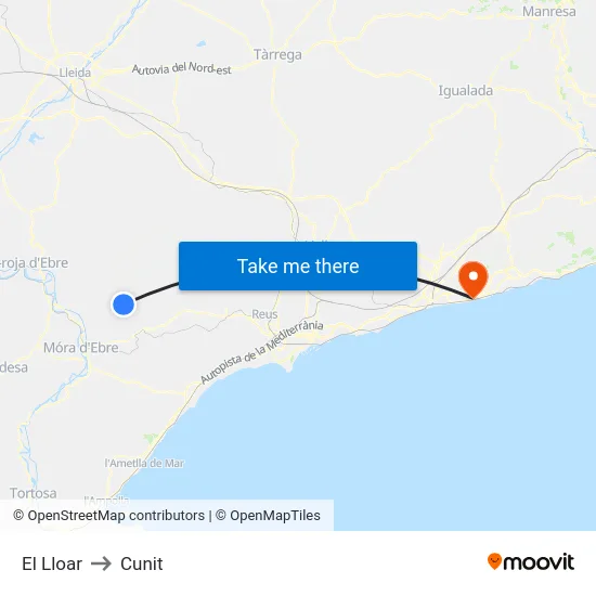 El Lloar to Cunit map