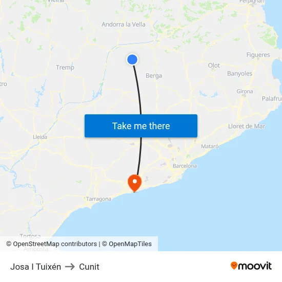 Josa I Tuixén to Cunit map
