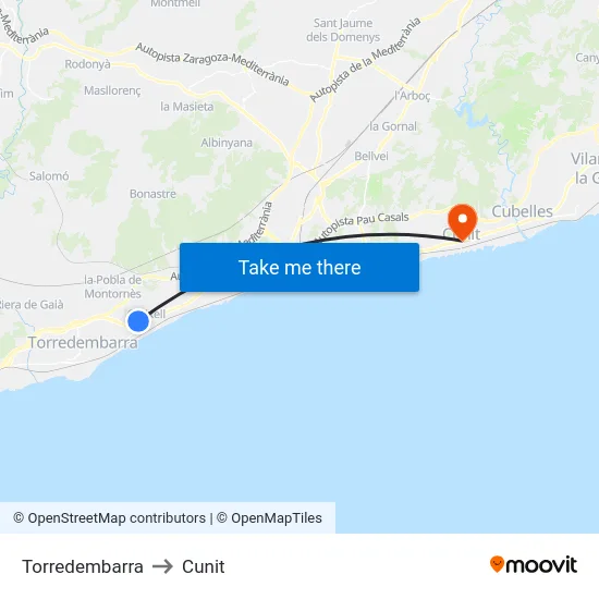 Torredembarra to Cunit map