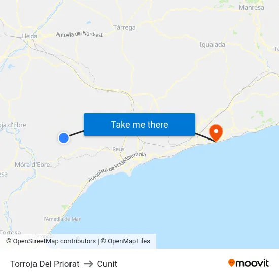 Torroja Del Priorat to Cunit map
