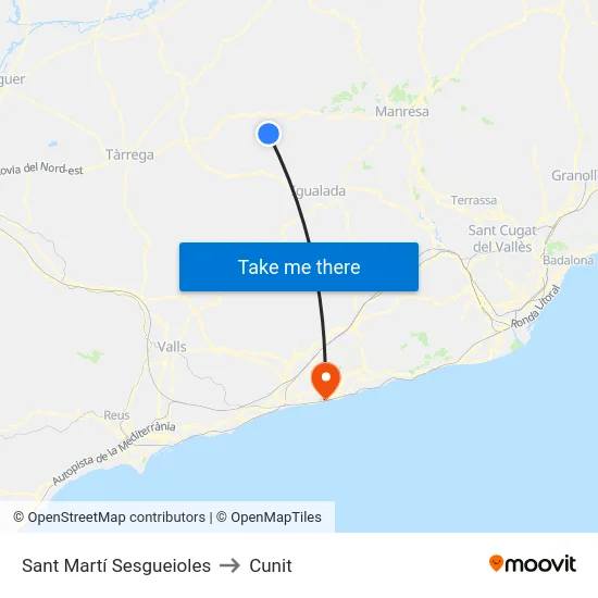 Sant Martí Sesgueioles to Cunit map