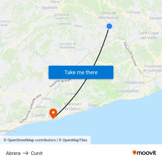 Abrera to Cunit map
