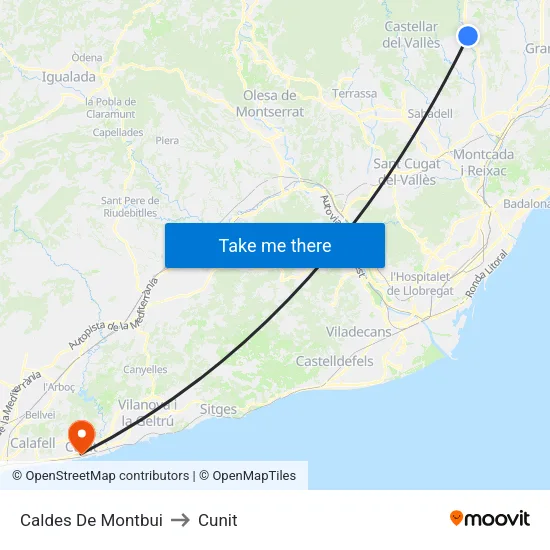 Caldes De Montbui to Cunit map