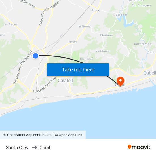 Santa Oliva to Cunit map