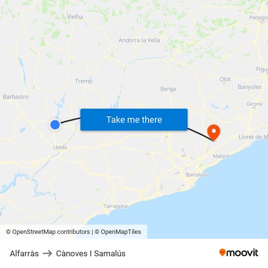 Alfarràs to Cànoves I Samalús map