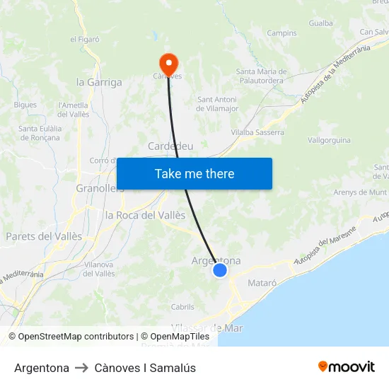 Argentona to Cànoves I Samalús map