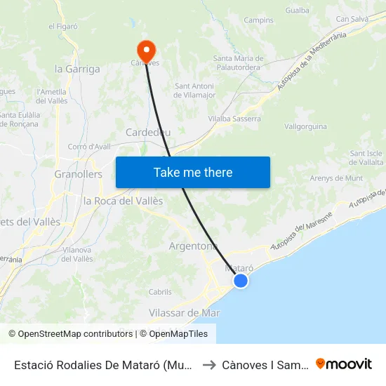 Estació Rodalies De Mataró (Muntanya) to Cànoves I Samalús map