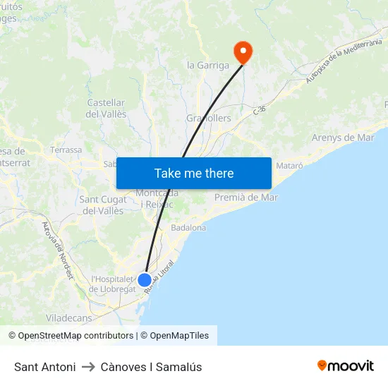 Sant Antoni to Cànoves I Samalús map