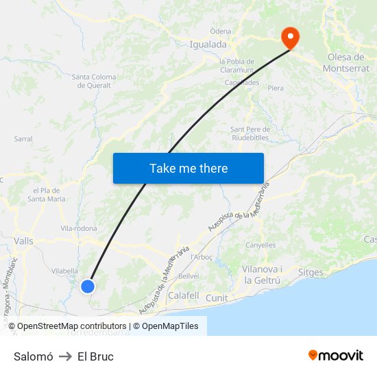 Salomó to El Bruc map