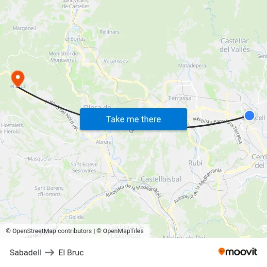 Sabadell to El Bruc map