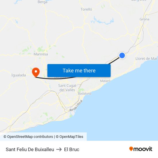 Sant Feliu De Buixalleu to El Bruc map