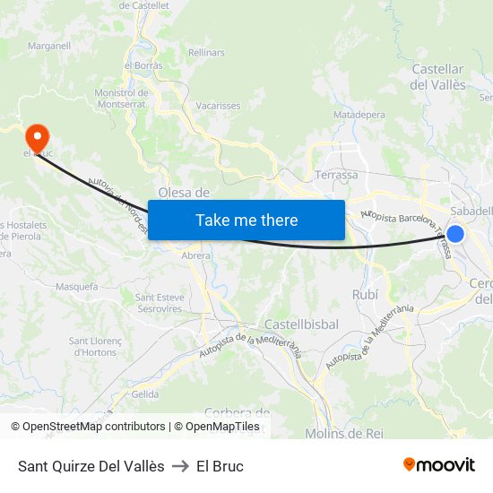 Sant Quirze Del Vallès to El Bruc map