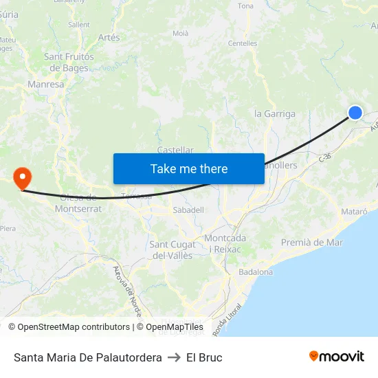 Santa Maria De Palautordera to El Bruc map