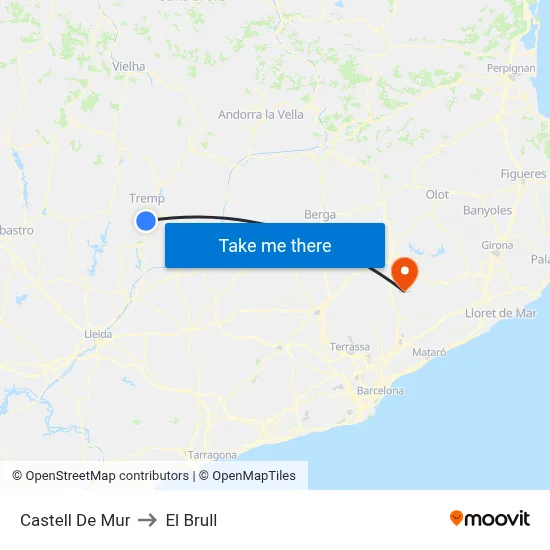 Castell De Mur to El Brull map