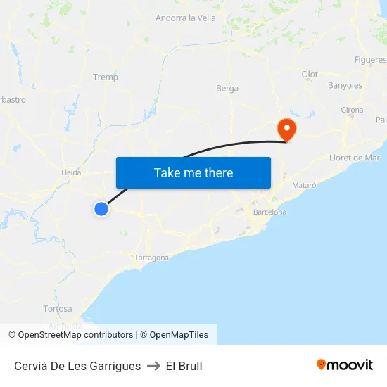 Cervià De Les Garrigues to El Brull map
