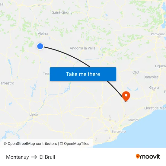 Montanuy to El Brull map