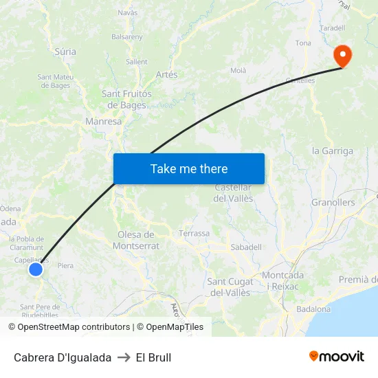 Cabrera D'Igualada to El Brull map