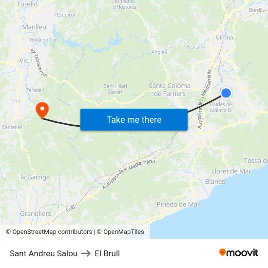 Sant Andreu Salou to El Brull map