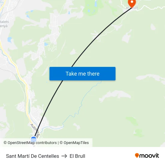 Sant Martí De Centelles to El Brull map