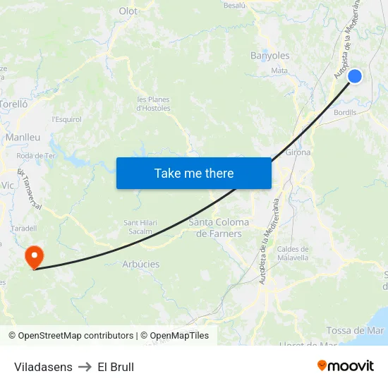 Viladasens to El Brull map