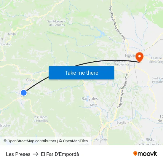Les Preses to El Far D'Empordà map
