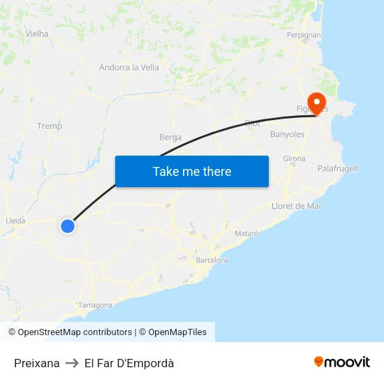 Preixana to El Far D'Empordà map