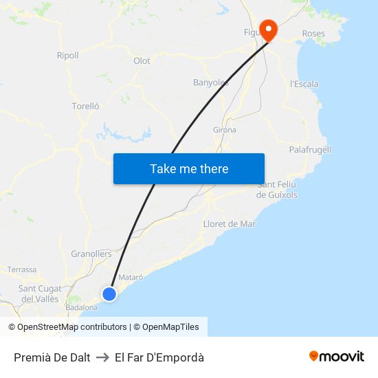 Premià De Dalt to El Far D'Empordà map