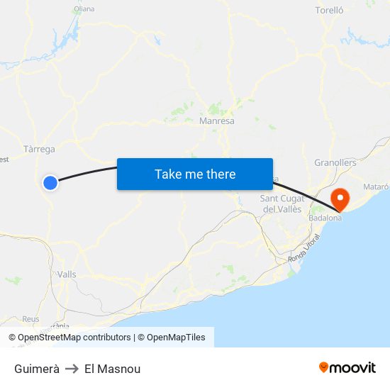 Guimerà to El Masnou map