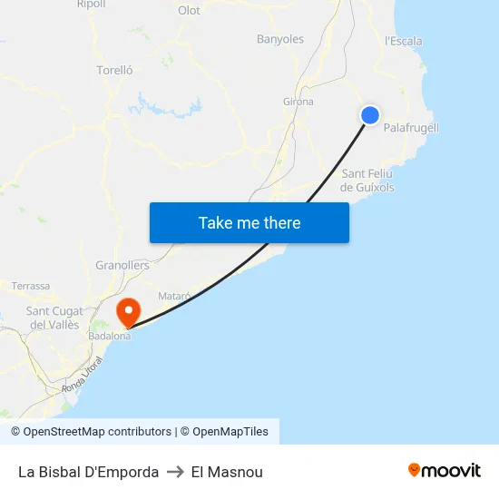 La Bisbal D'Emporda to El Masnou map