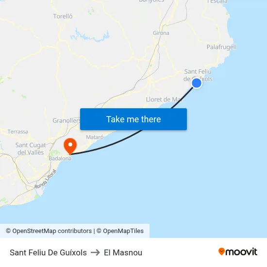 Sant Feliu De Guíxols to El Masnou map