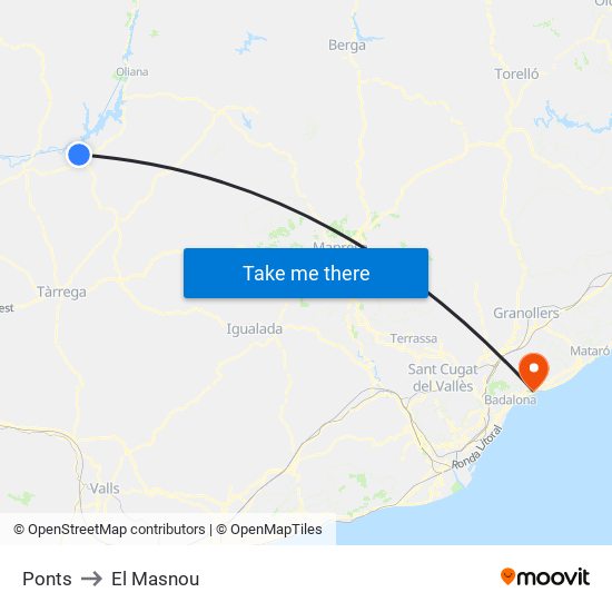 Ponts to El Masnou map