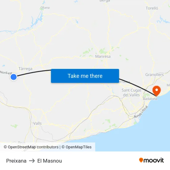 Preixana to El Masnou map