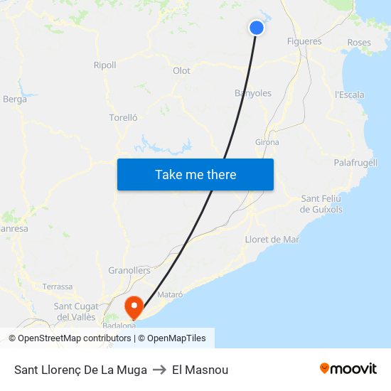Sant Llorenç De La Muga to El Masnou map
