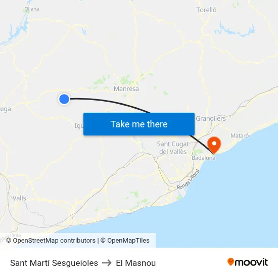 Sant Martí Sesgueioles to El Masnou map