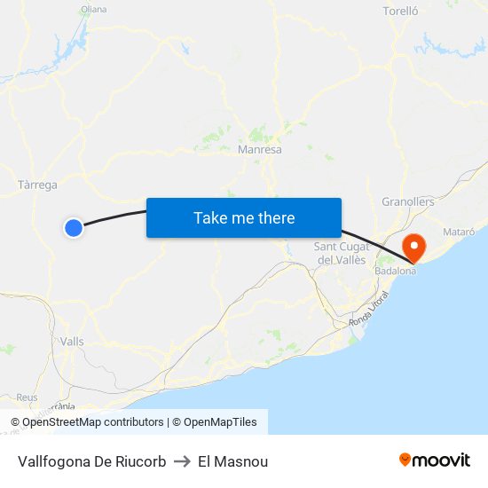 Vallfogona De Riucorb to El Masnou map
