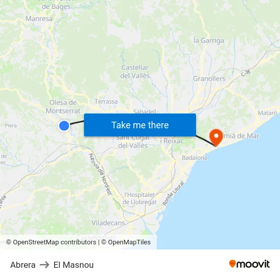 Abrera to El Masnou map