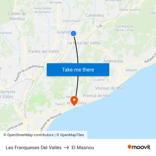 Les Franqueses Del Vallès to El Masnou map