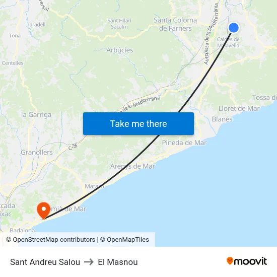 Sant Andreu Salou to El Masnou map