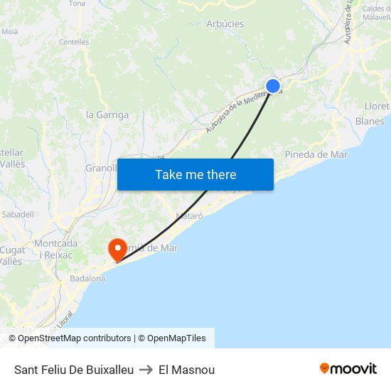 Sant Feliu De Buixalleu to El Masnou map