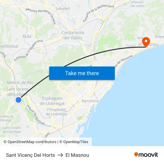 Sant Vicenç Del Horts to El Masnou map