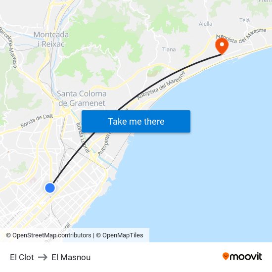 El Clot to El Masnou map