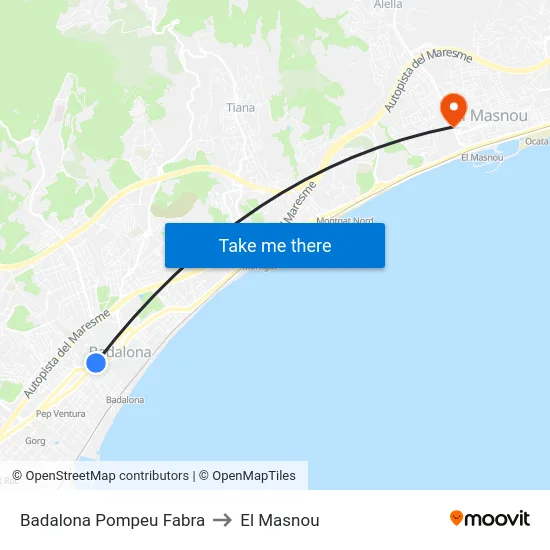 Badalona Pompeu Fabra to El Masnou map