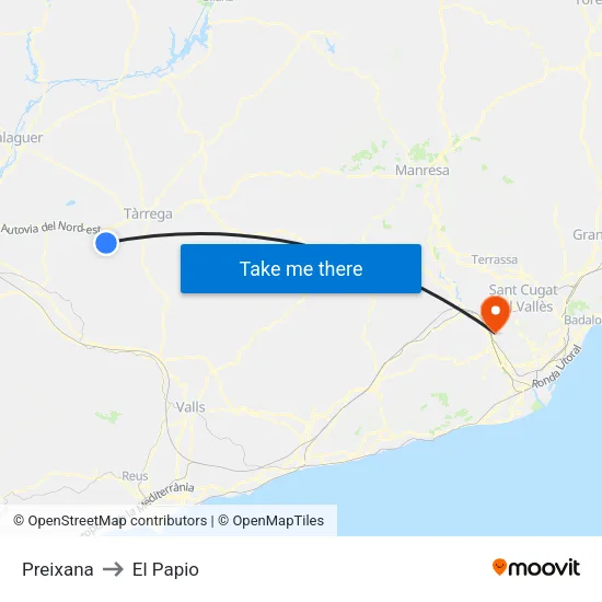 Preixana to El Papio map