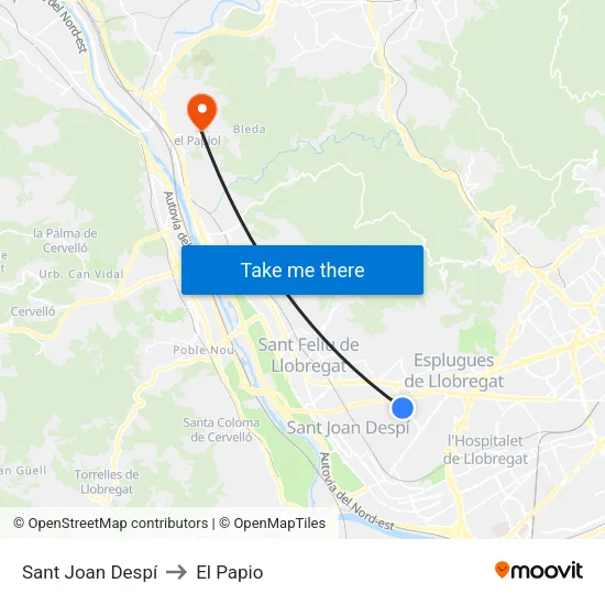 Sant Joan Despí to El Papio map