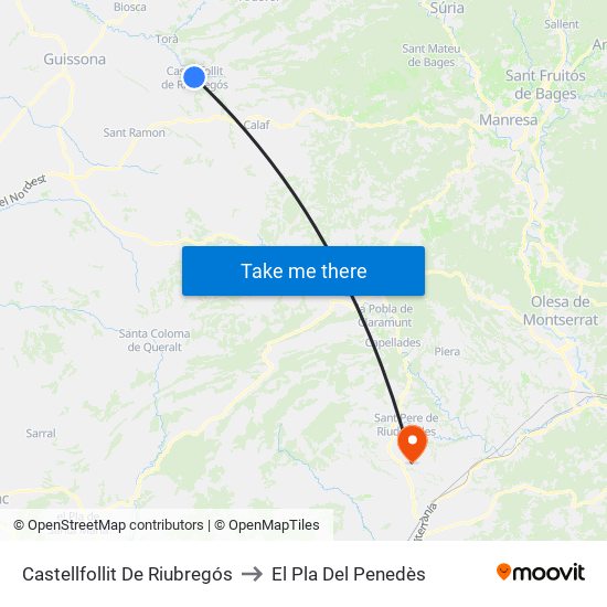 Castellfollit De Riubregós to El Pla Del Penedès map