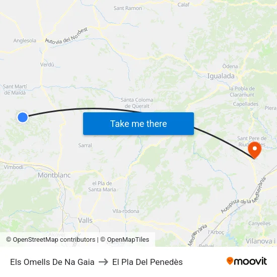 Els Omells De Na Gaia to El Pla Del Penedès map