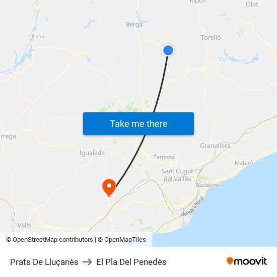 Prats De Lluçanès to El Pla Del Penedès map