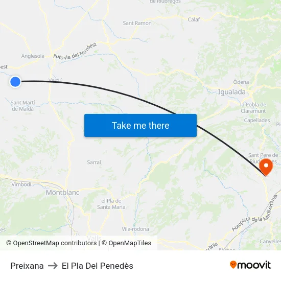 Preixana to El Pla Del Penedès map