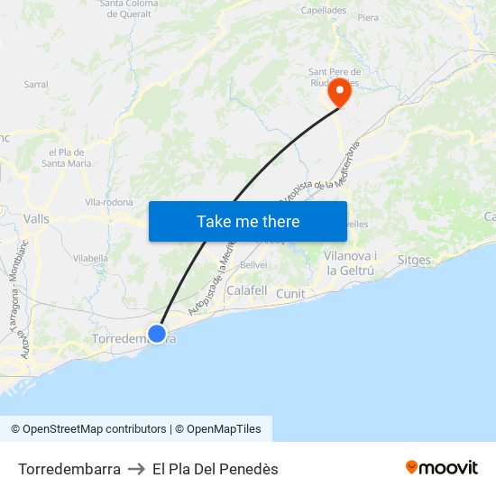 Torredembarra to El Pla Del Penedès map